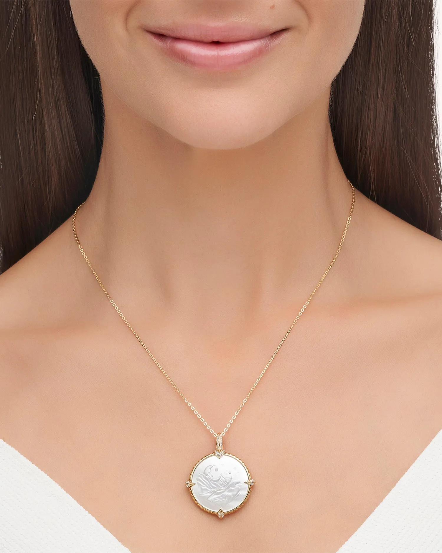 Seascape Coin Charm | Mother of Pearl, Diamonds, and Yellow Gold