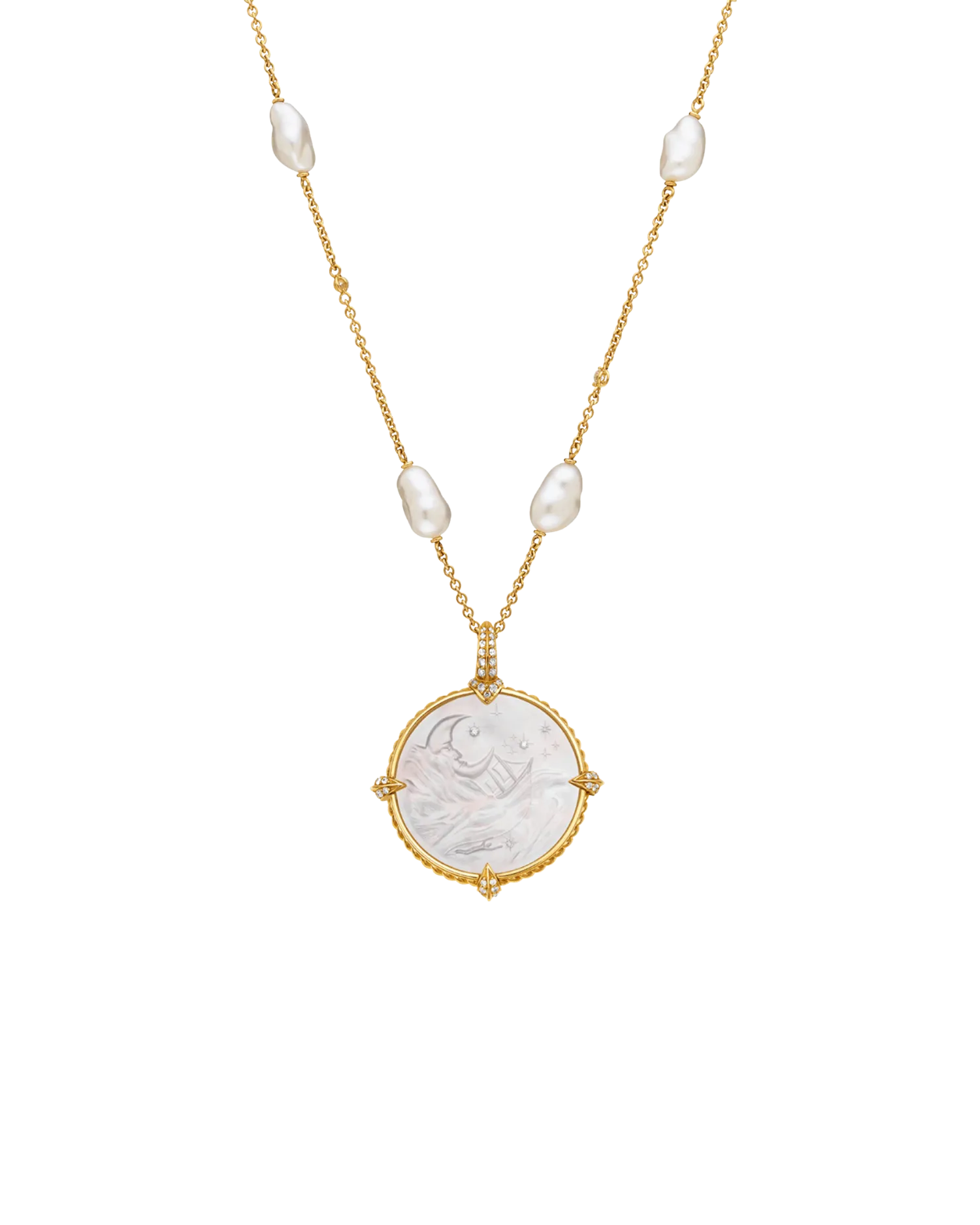 Seascape Coin Charm | Mother of Pearl, Diamonds, and Yellow Gold