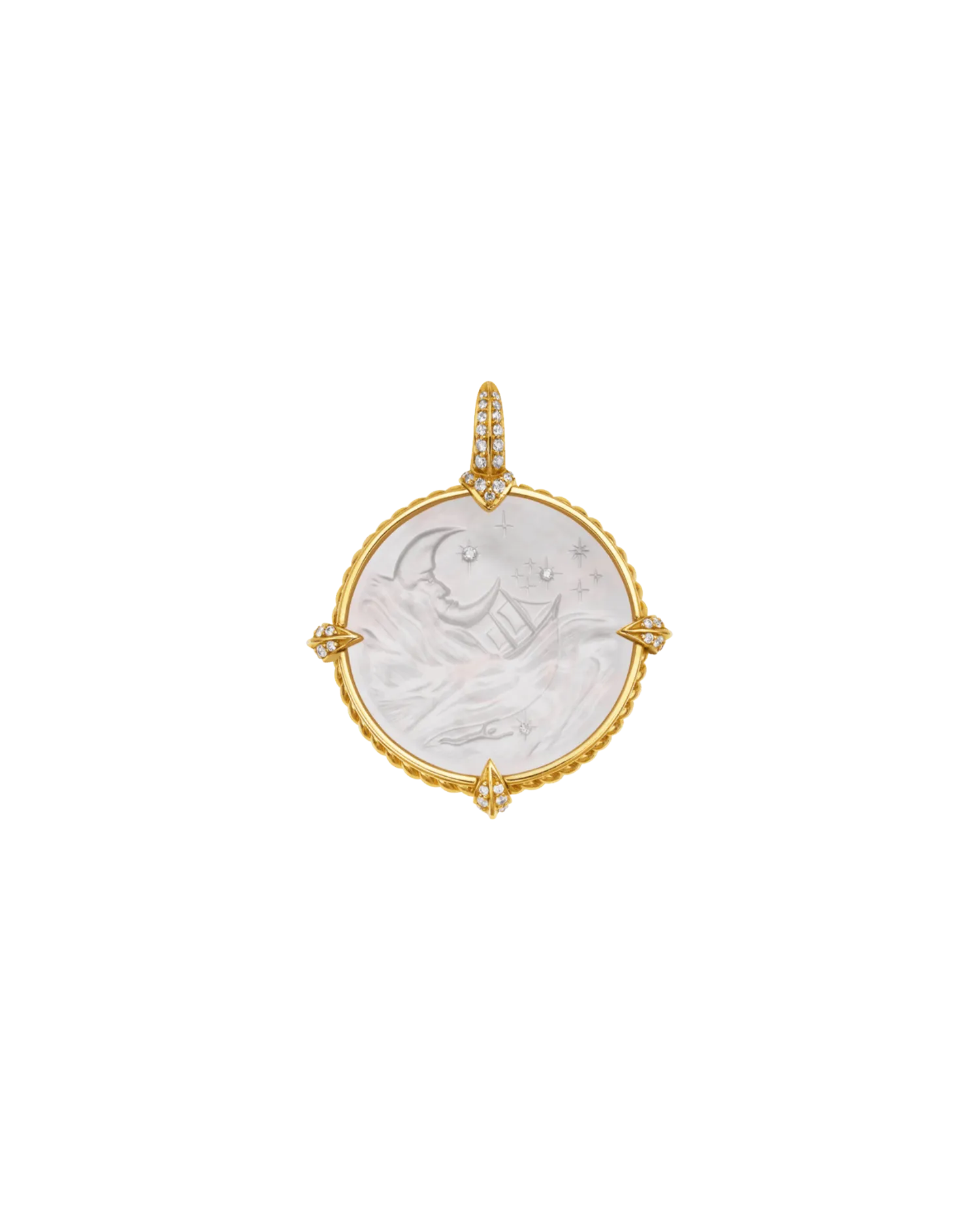 Seascape Coin Charm | Mother of Pearl, Diamonds, and Yellow Gold