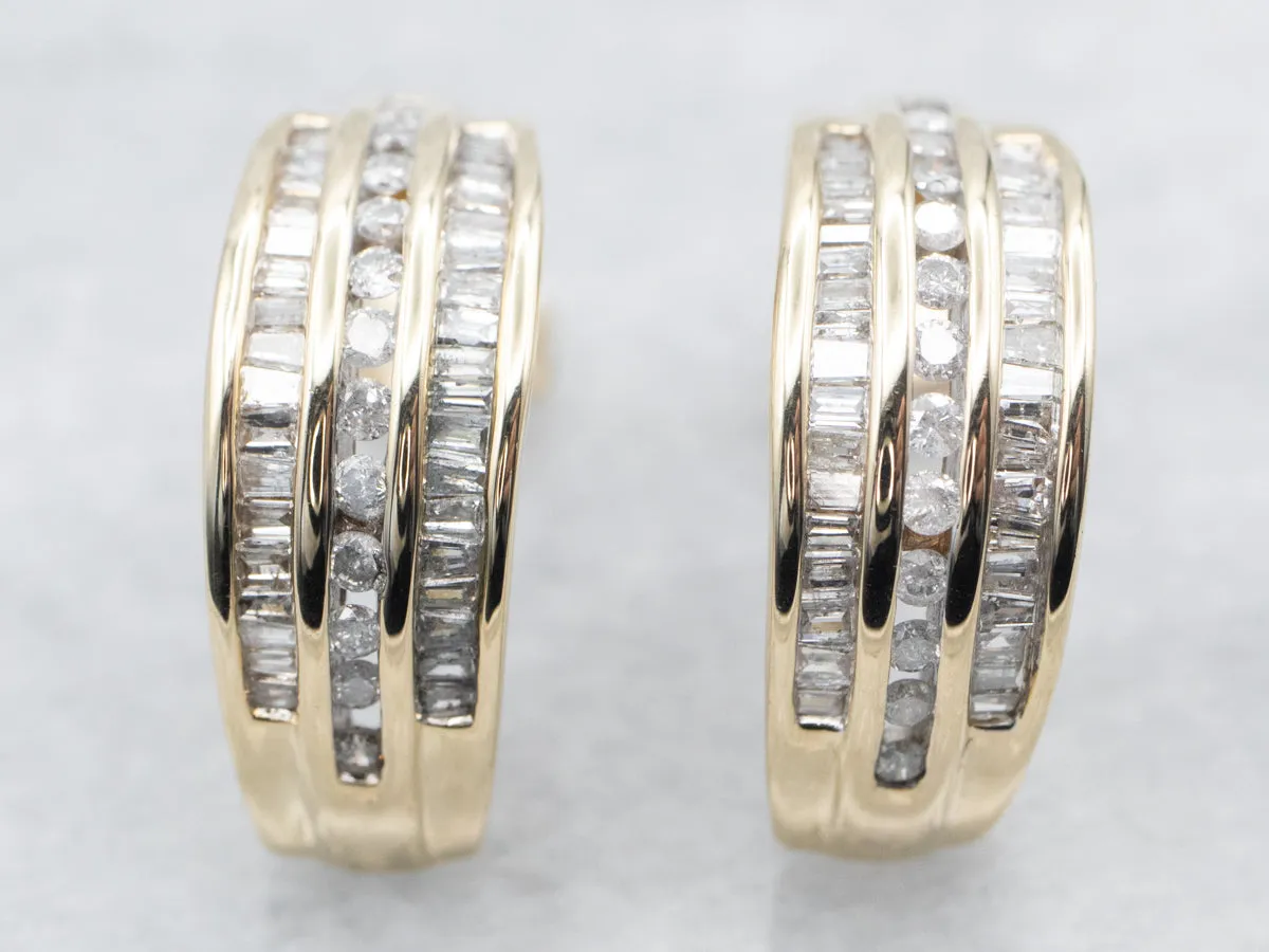 Sparkling Round and Baguette Cut Diamond Hoop Earrings