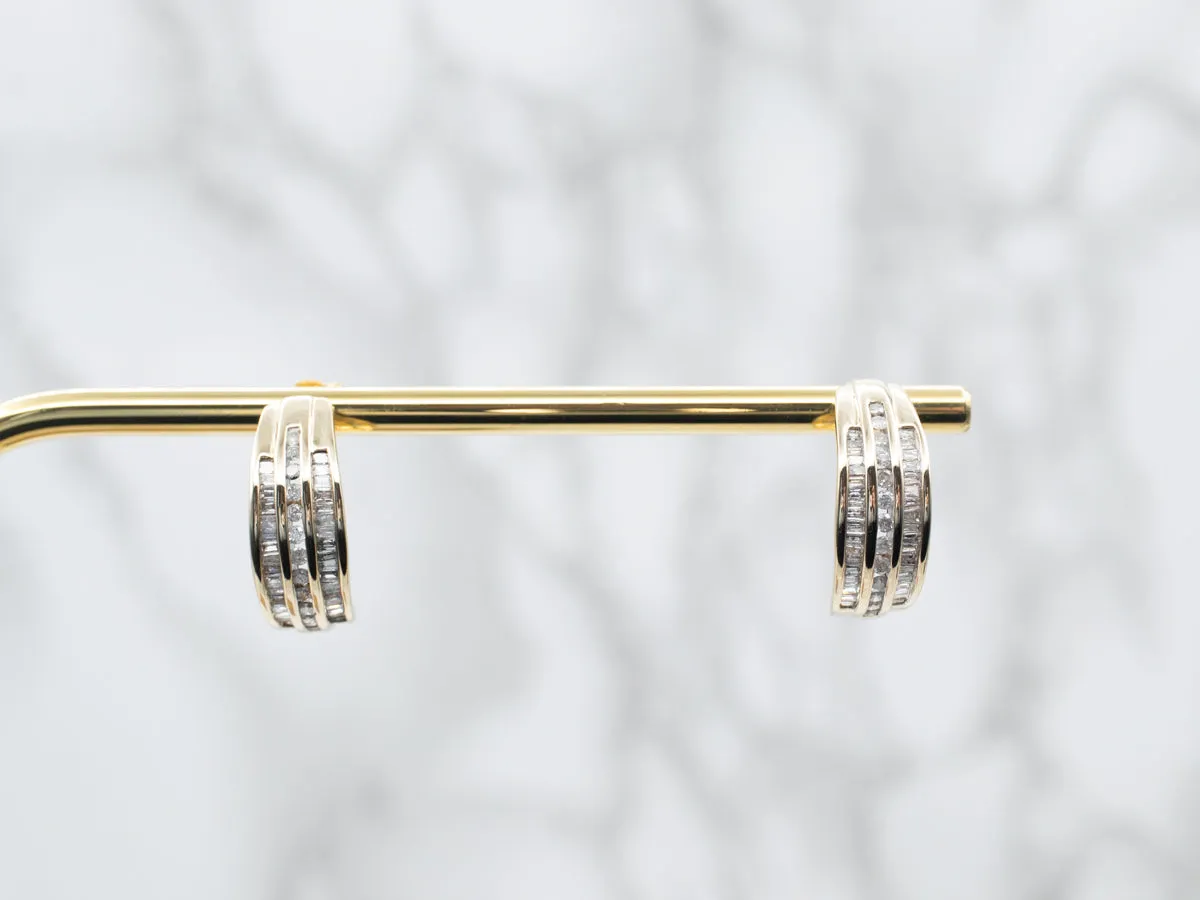 Sparkling Round and Baguette Cut Diamond Hoop Earrings