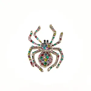 Sparkly Multi Coloured Crystals Spider Brooch