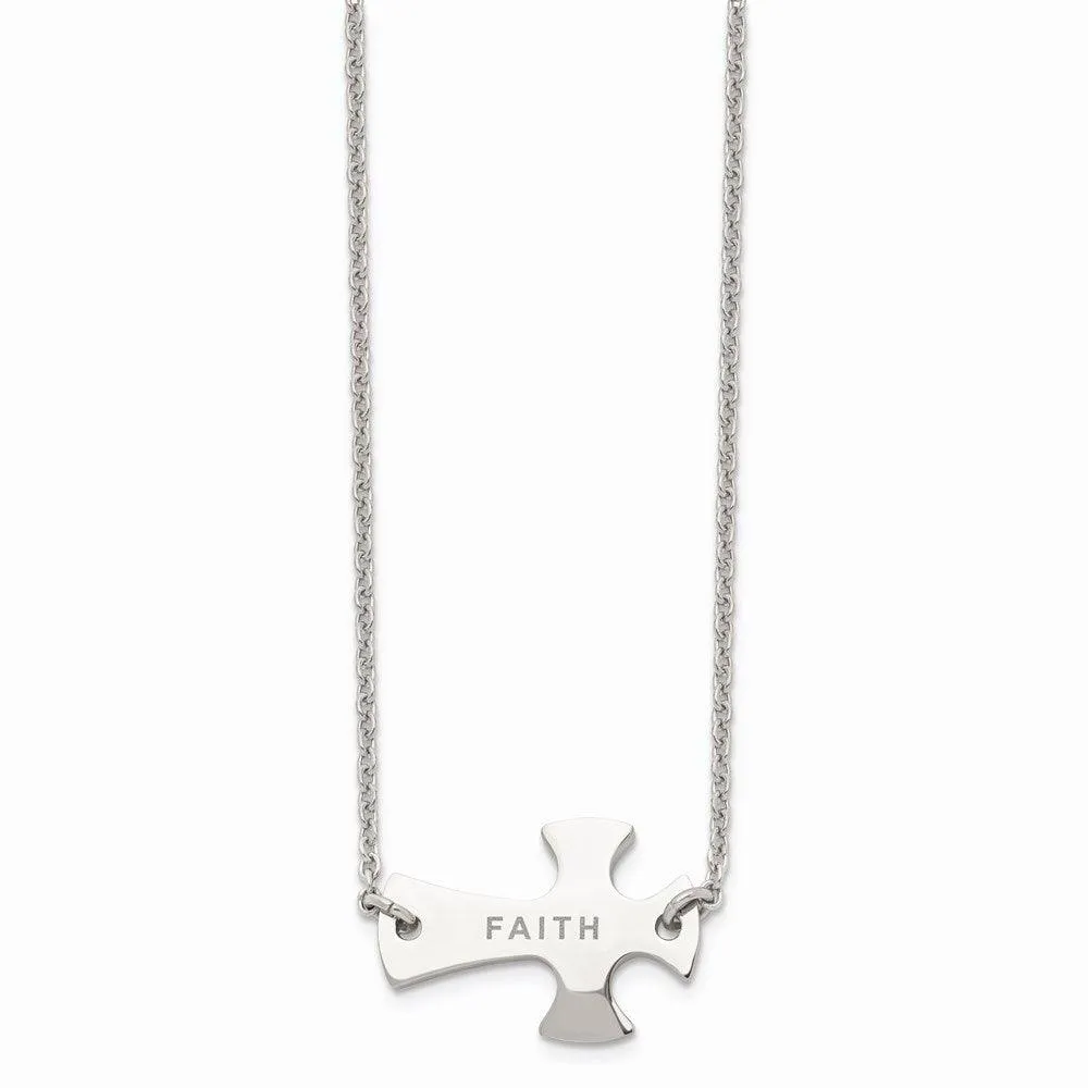 Stainless Steel Faith Large Sideways Cross Necklace