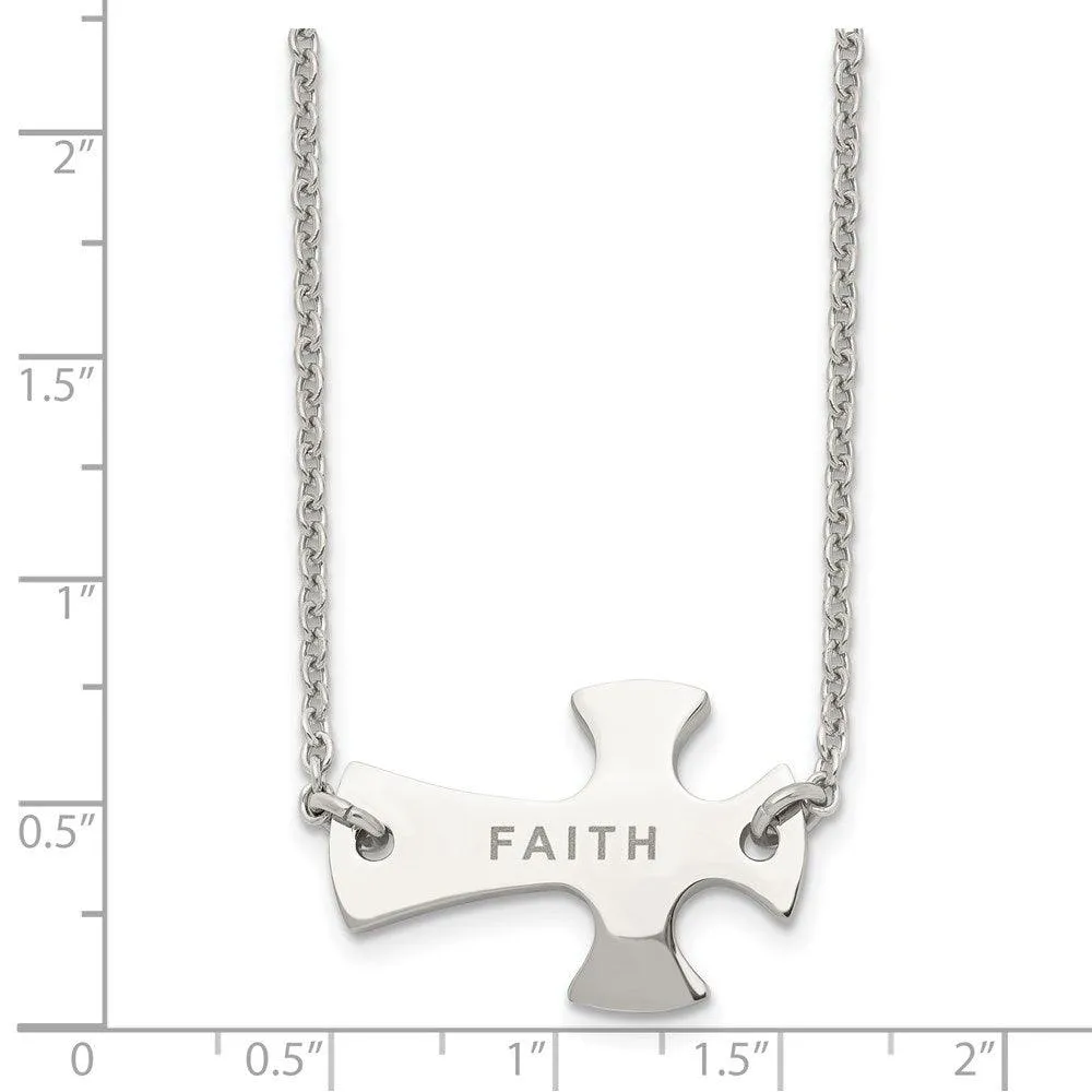 Stainless Steel Faith Large Sideways Cross Necklace