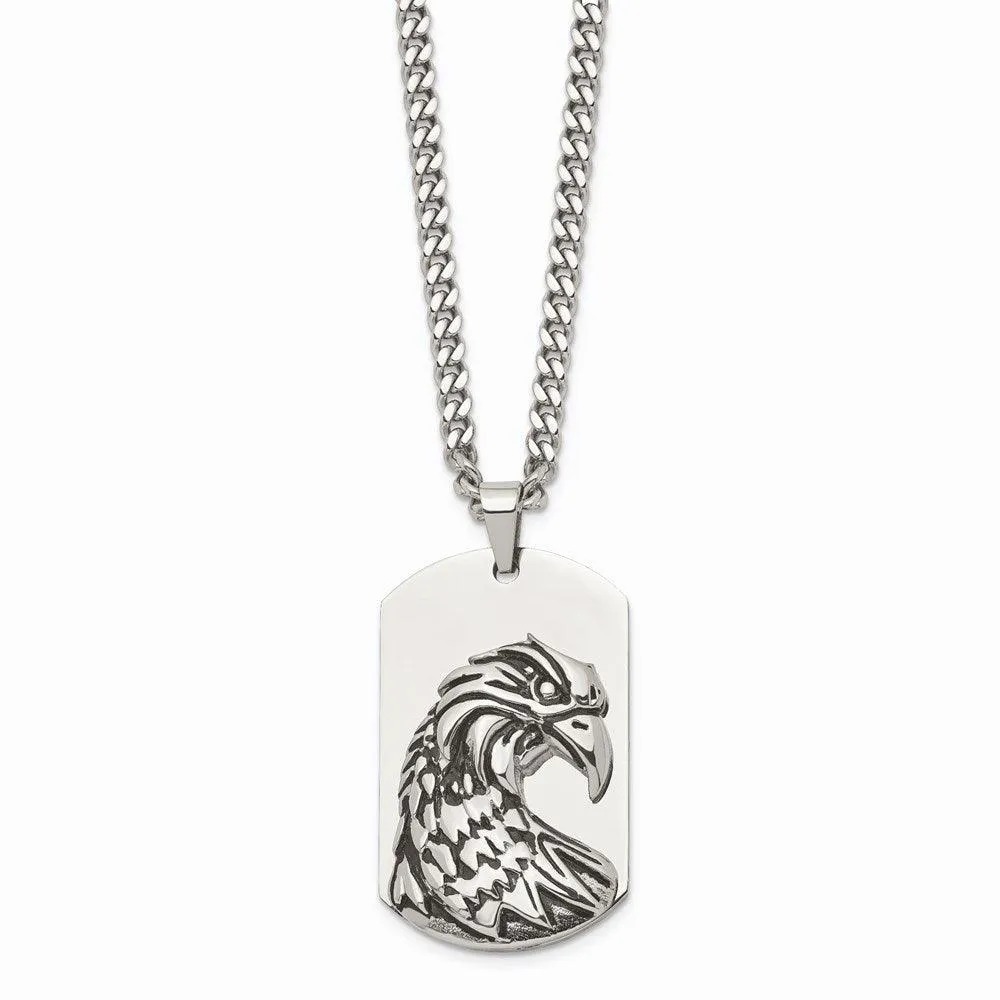 Stainless Steel Polished and Antiqued Eagle Necklace