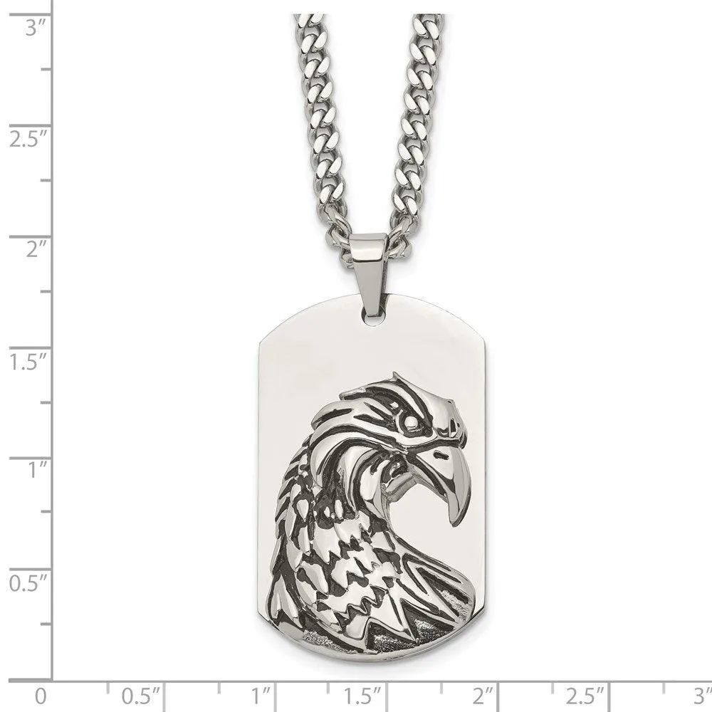 Stainless Steel Polished and Antiqued Eagle Necklace