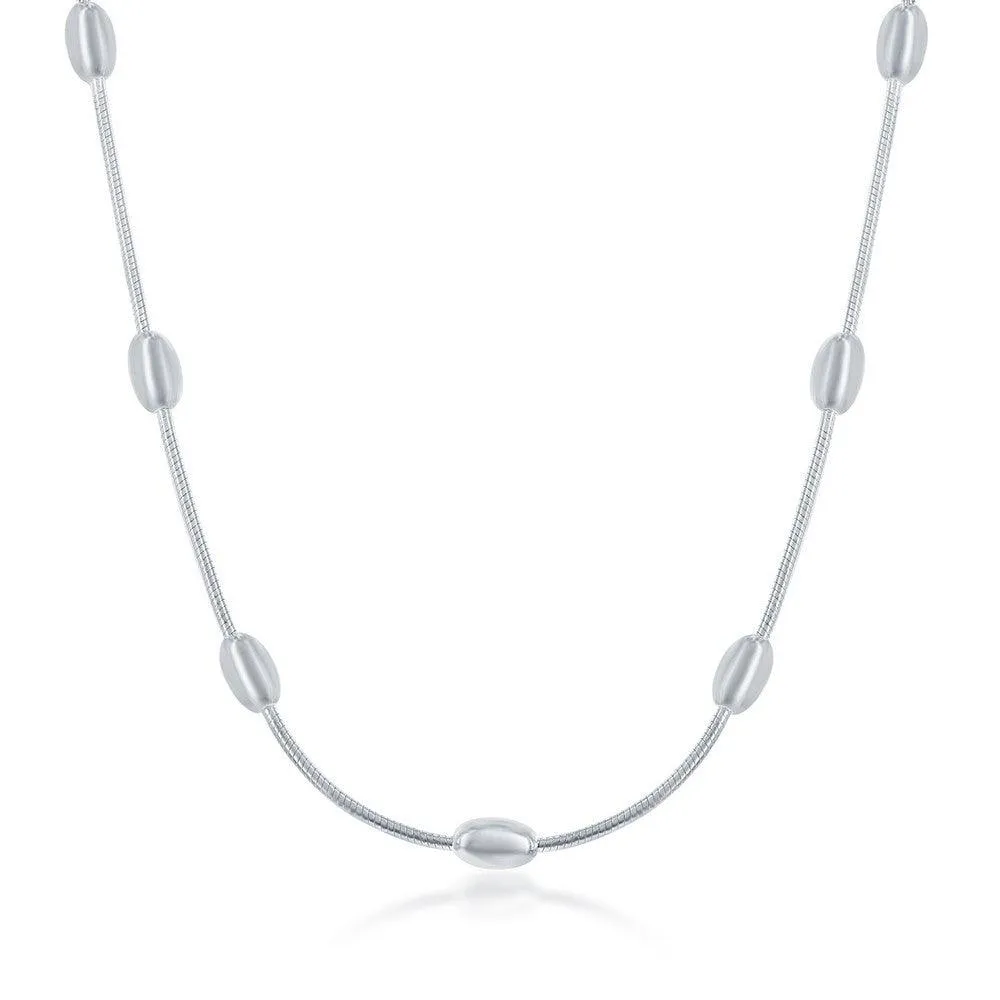 Sterling Silver 4mm Snake and Oval Beads Chain, 20"