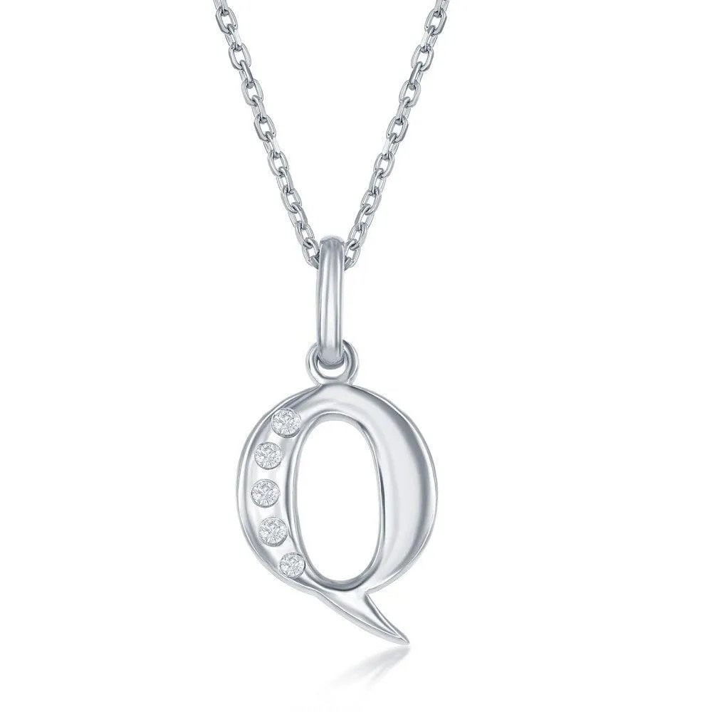 Sterling Silver Diamond "Q" Initial Pendant Chain
