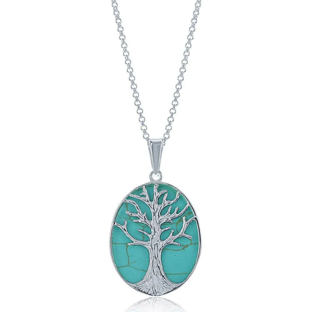 Sterling Silver Green Turquoise Tree Pendant Chain