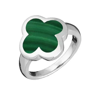 Sterling Silver Malachite Bloom Four Leaf Clover Ring