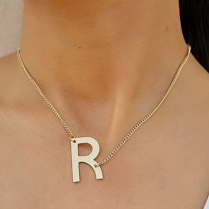 TFC Letter R Gold Plated Pendant Necklace