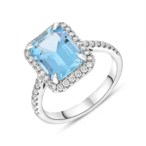 Tivon Platinum Santa Maria Aquamarine Diamond Emerald Cut Cluster Ring