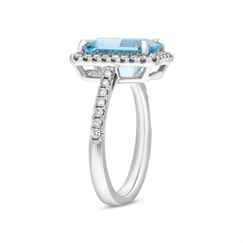 Tivon Platinum Santa Maria Aquamarine Diamond Emerald Cut Cluster Ring