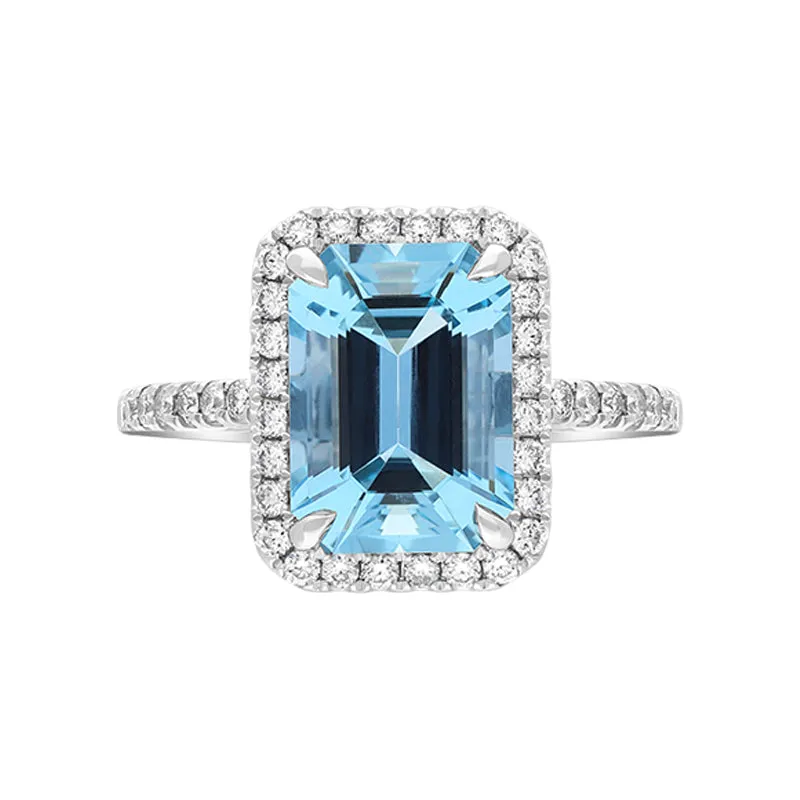 Tivon Platinum Santa Maria Aquamarine Diamond Emerald Cut Cluster Ring
