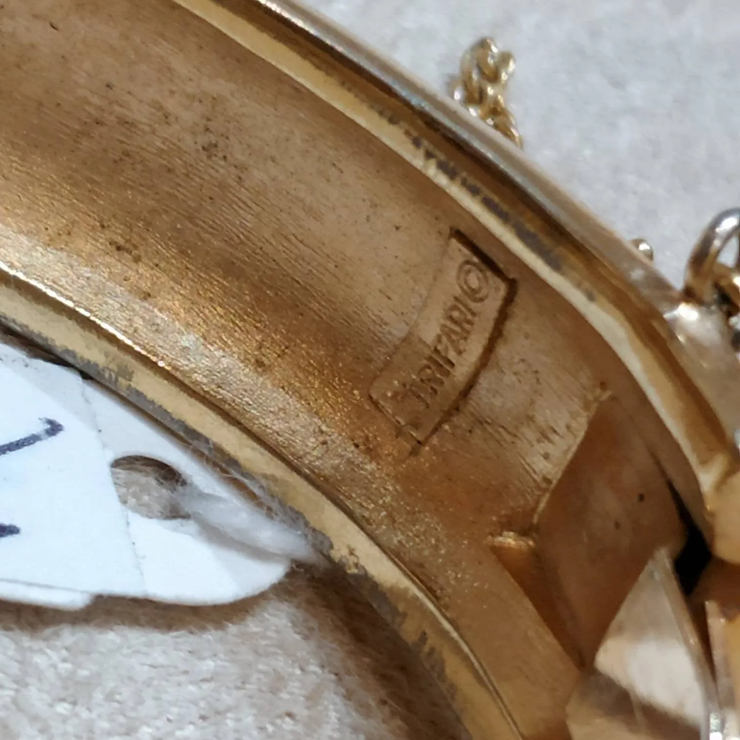 Trifari white enamel Lapis blue clamper bangle
