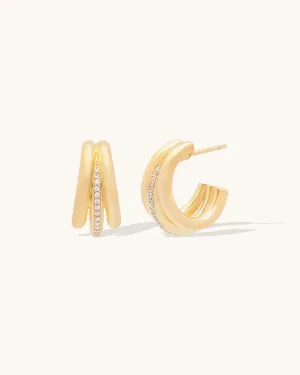 Triplette Pav?? Hoops CZ & Gold Fill Studs