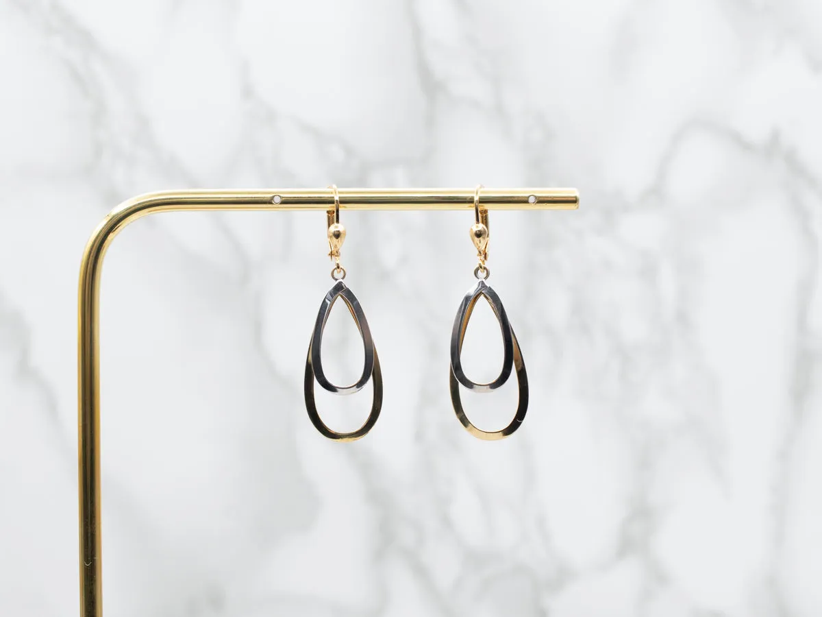 Two Tone Gold Open Teardrop Drop Earrings