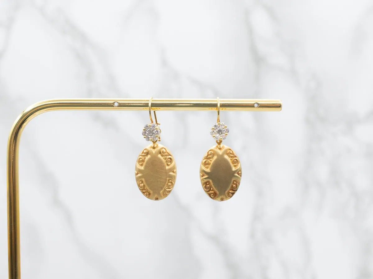 Victorian Bloomed Gold and Diamond Cufflink Conversion Drop Earrings