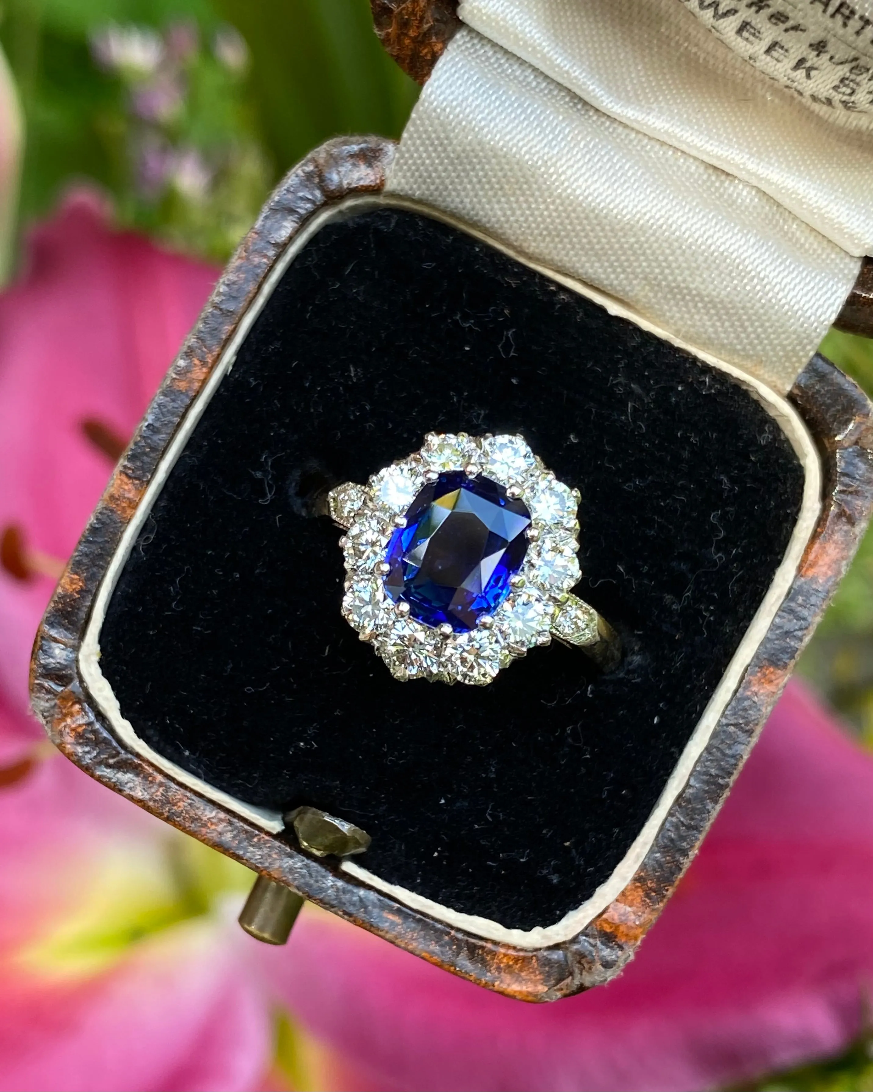 Victorian Sapphire and Diamond Cluster Ring 18ct Yellow Gold 0.95ct   1.55ct