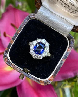Victorian Sapphire and Diamond Cluster Ring 18ct Yellow Gold 0.95ct   1.55ct