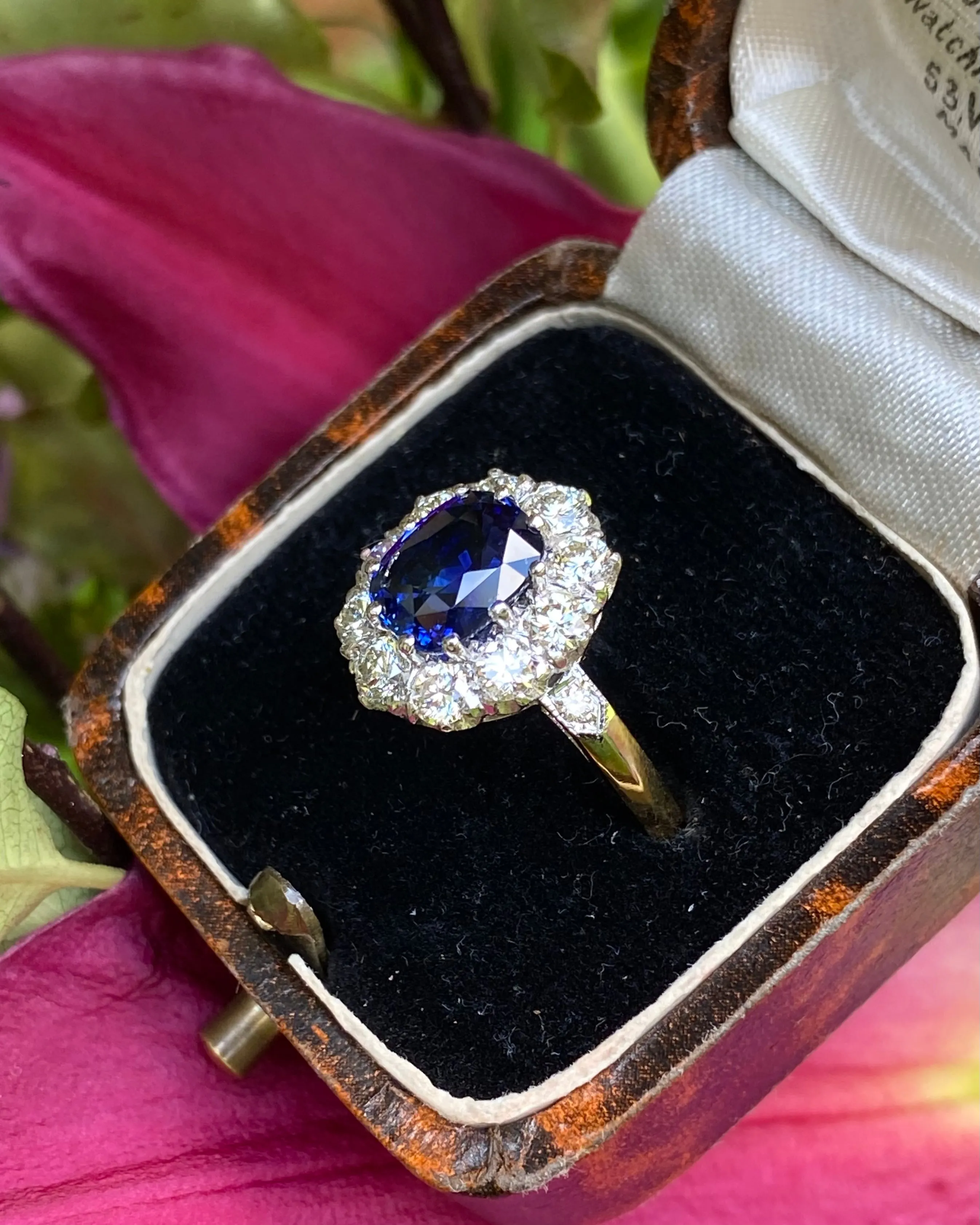 Victorian Sapphire and Diamond Cluster Ring 18ct Yellow Gold 0.95ct   1.55ct