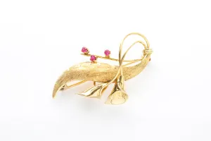 Vintage Art Nouveau Pink Sapphire Leaf & Calla Lily Lapel Pin Brooch