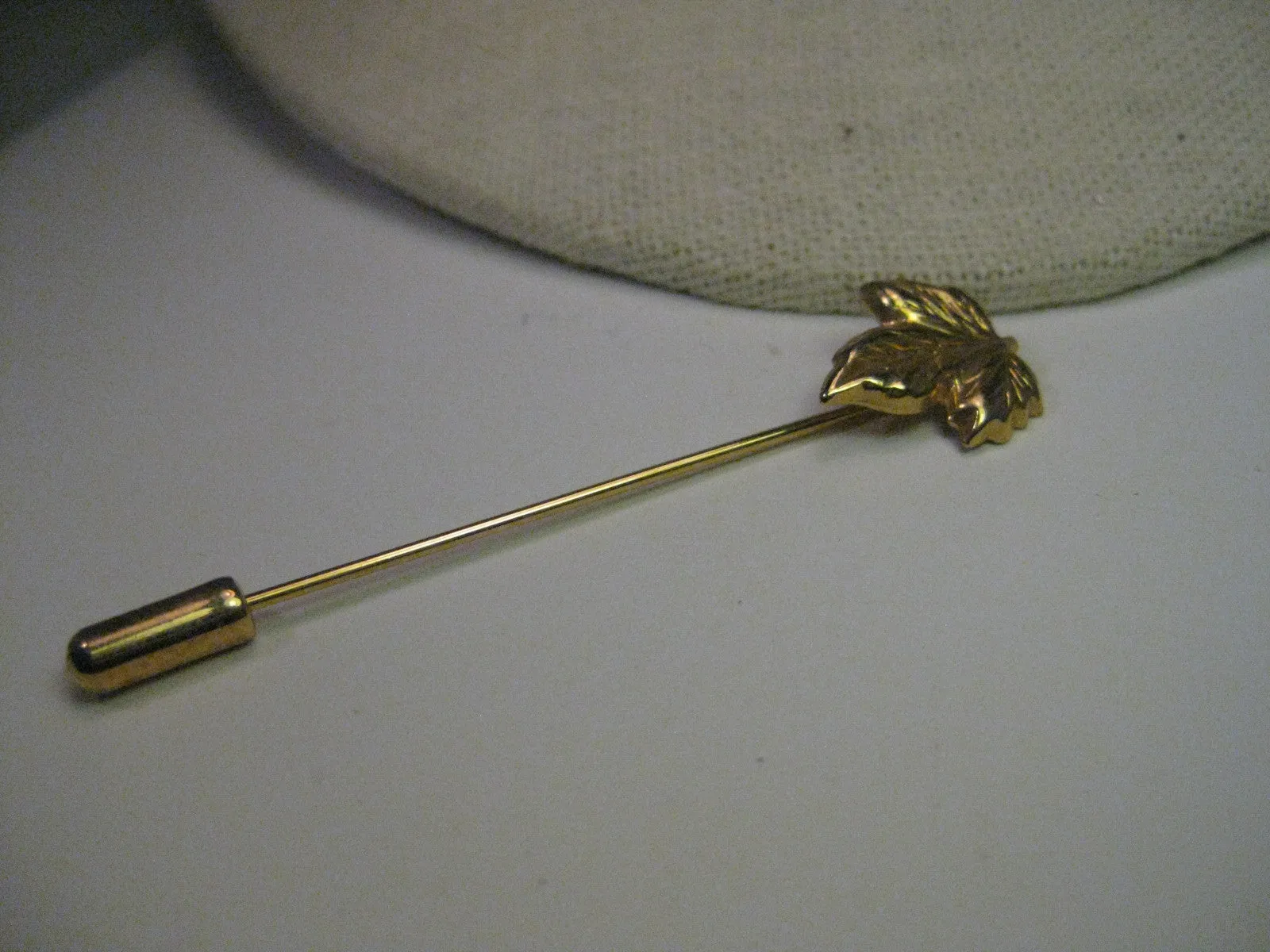 Vintage Gold Tone Maple Leaf Stick Pin with Cap, 2.5"