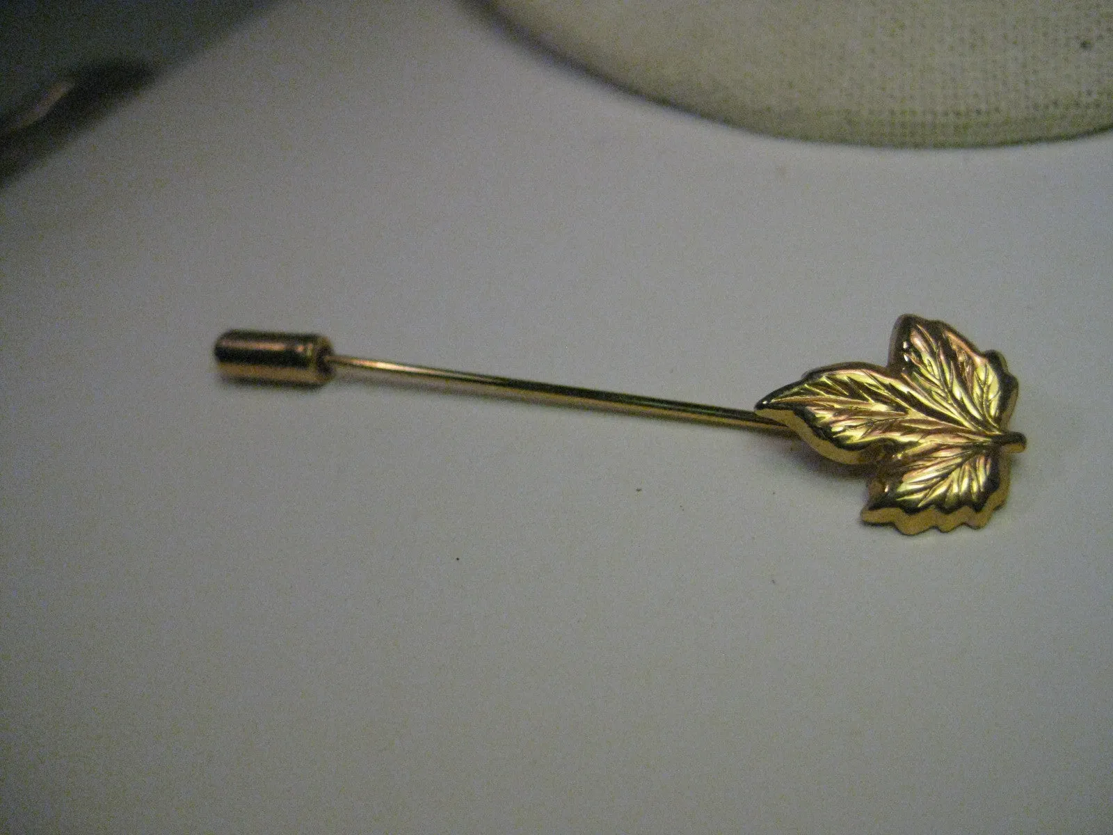 Vintage Gold Tone Maple Leaf Stick Pin with Cap, 2.5"
