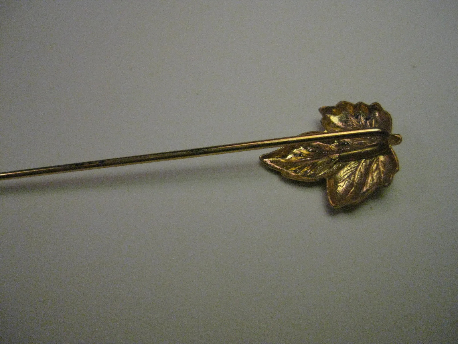 Vintage Gold Tone Maple Leaf Stick Pin with Cap, 2.5"