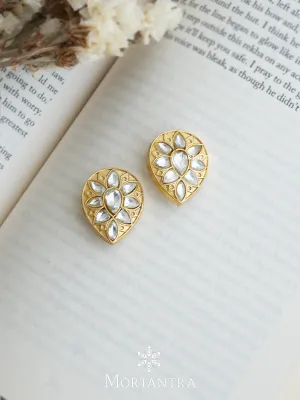 White Color Gold Plated Thappa Jadau Kundan Earrings - TJ-E60W