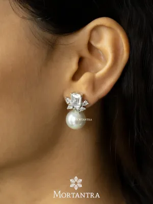 White Color Silver Plated Faux Diamond Earrings - CZEAR349