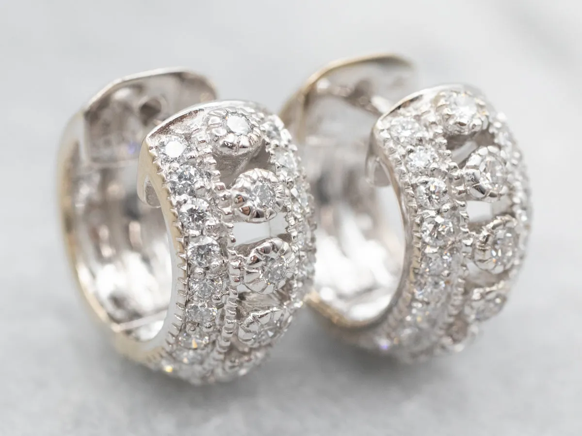 White Gold Diamond Huggie Hoop Earrings