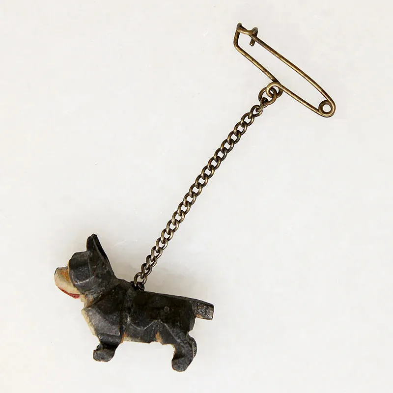 Wooden Boston Terrier Mascot on Pin