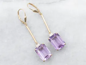 Yellow Gold Amethyst Drop Earrings with Diamond Accent