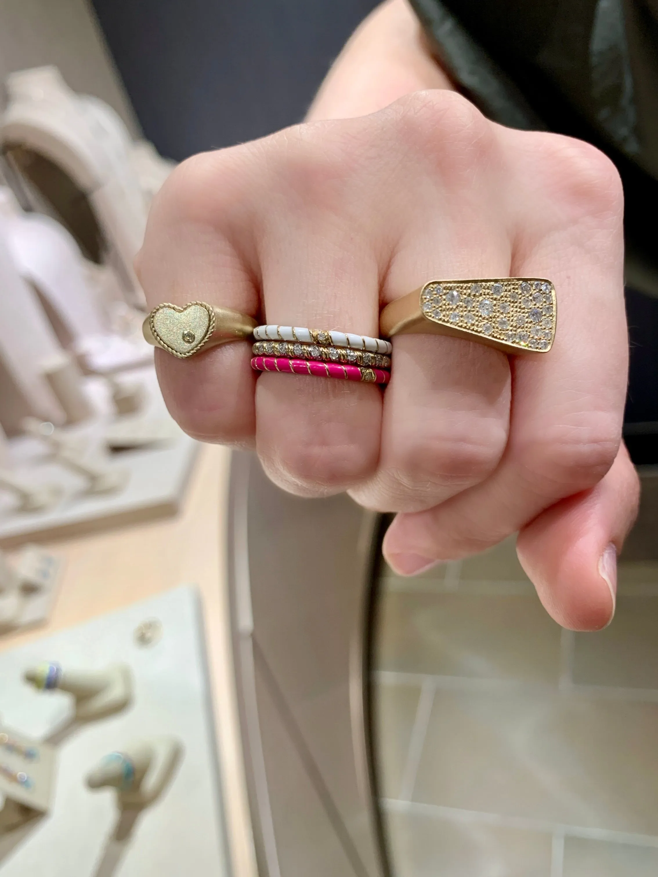 Yvonne Leon Diamond Valentines Day Enamel Gold Stacking Rings